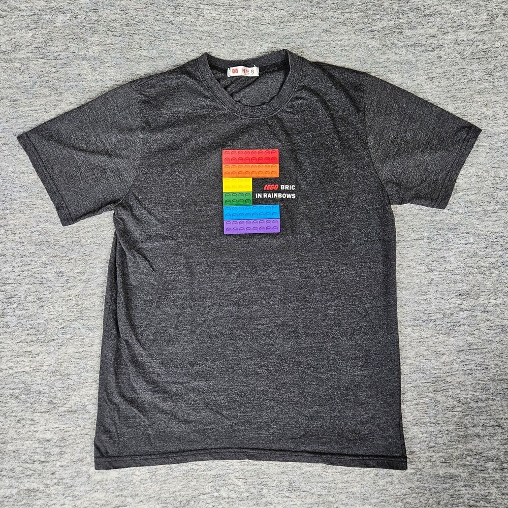 RARE Lego Bric In Rainbows Texture NES Nintendo T Shirt Pride Gray Medium Unisex